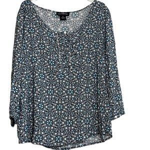 KAREN BROOKS Lightweight Aqua/Wht/Blk Pullover Size 3X